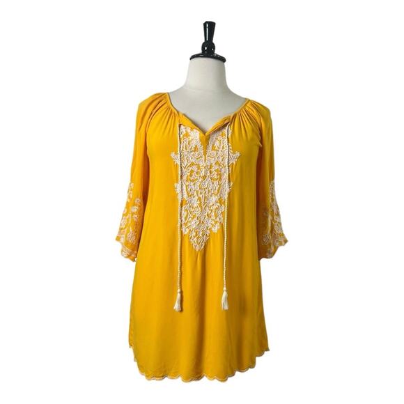 CC Chic Connection Shift Dress Tassel Tie Embroidery Yellow Women’s Plus Size 1X - Picture 5 of 12